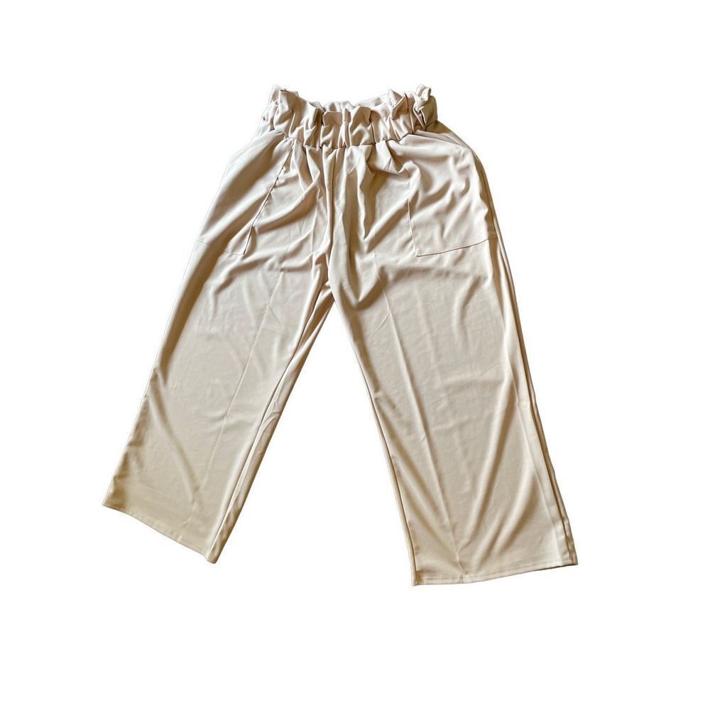 LIVID Wide-Legged Cream/Beige Pant with Ruffled Rouged Waiste